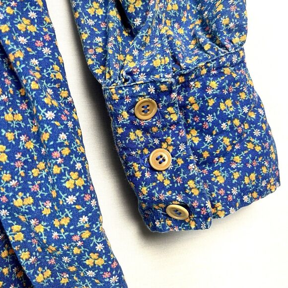 VTG‎ unbranded Cottage Prairie Blue Tent Smock Dress Ditzy floral poppies Med - Picture 2 of 8